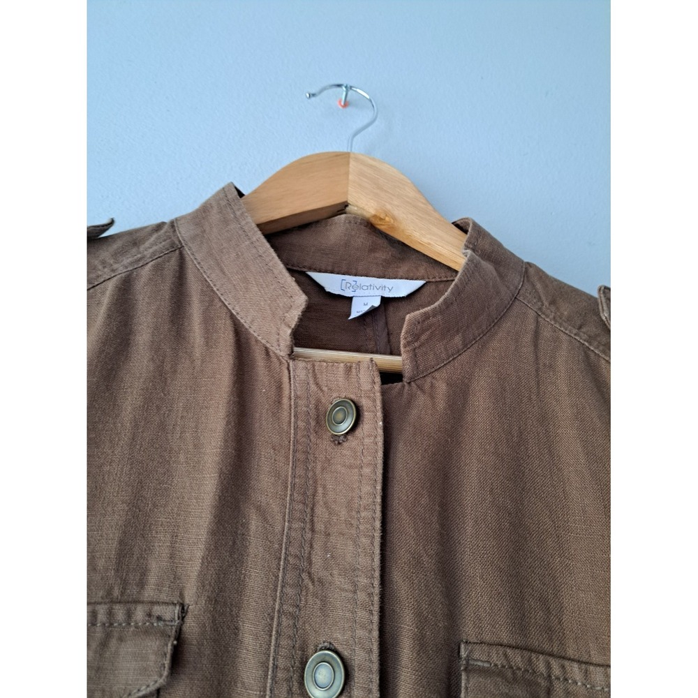 Relativity Womens Brown Linen Military Geometric Pockets Light Jacket Size Mediu - Picture 8 of 8